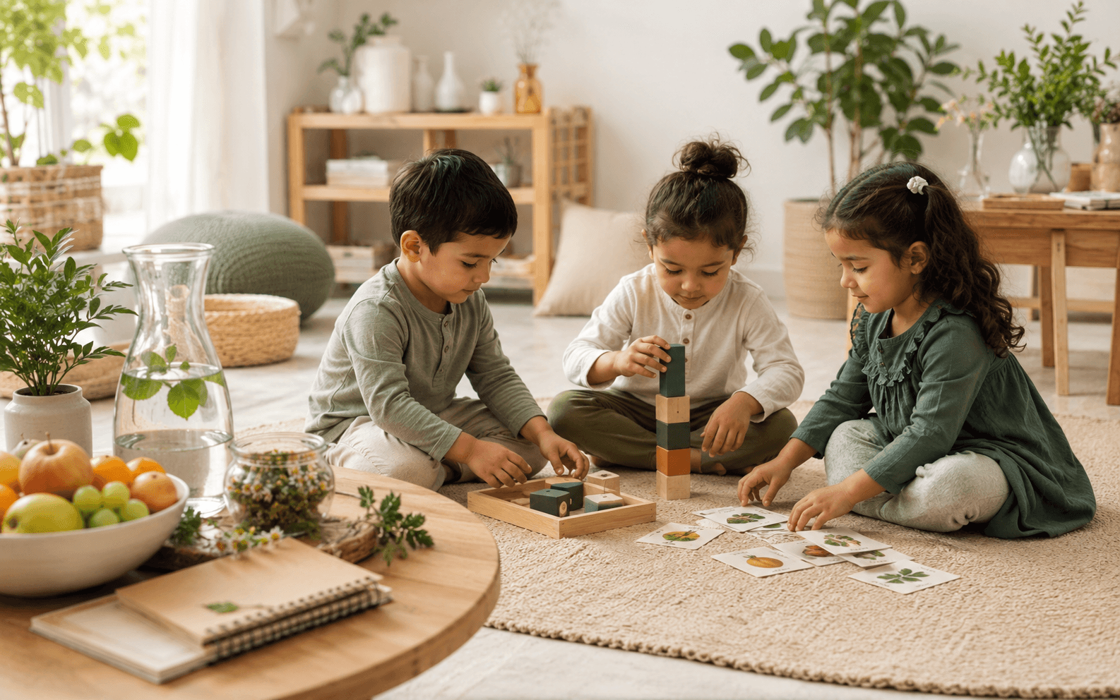 Children in a calm natural home environment with gentle wellness and nutrition support